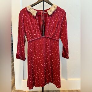 Free People Burgundy Velvet Dress with Gold Accents